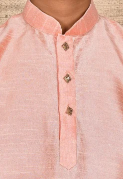 Solid Color Dupion Silk Kurta Set in Peach