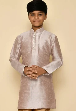 Solid Color Dupion Silk Kurta in Pastel Brown
