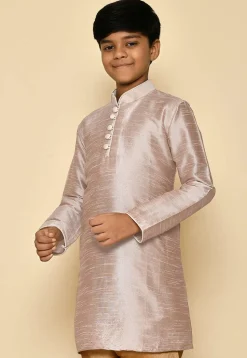 Solid Color Dupion Silk Kurta in Pastel Brown