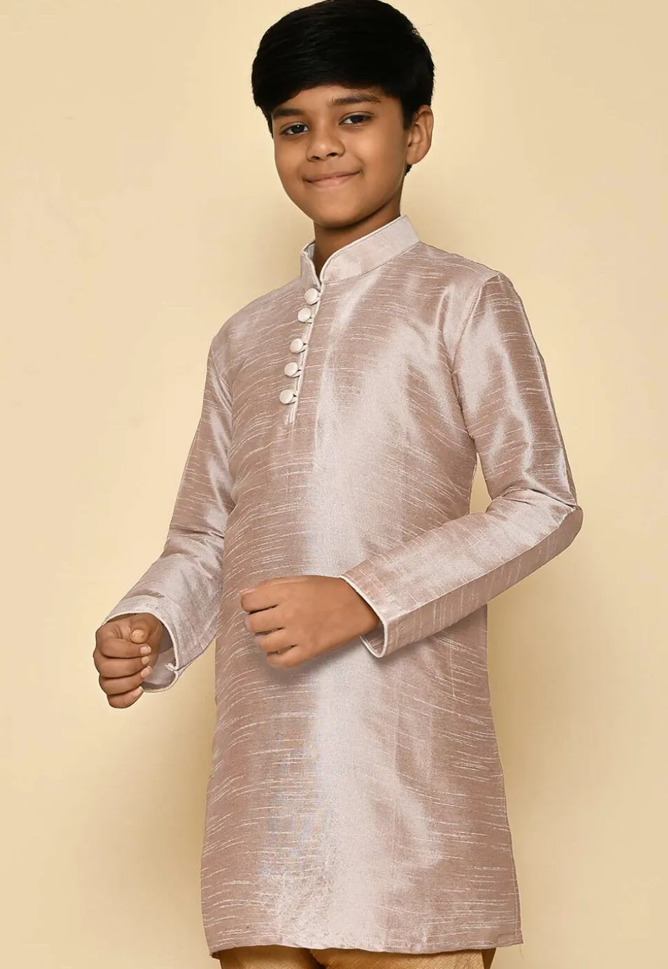 Solid Color Dupion Silk Kurta in Pastel Brown