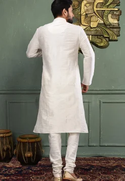Solid Color Dupion Silk Kurta Set in Off White