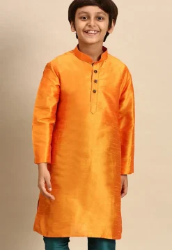 Solid Color Dupion Silk Kurta in Orange