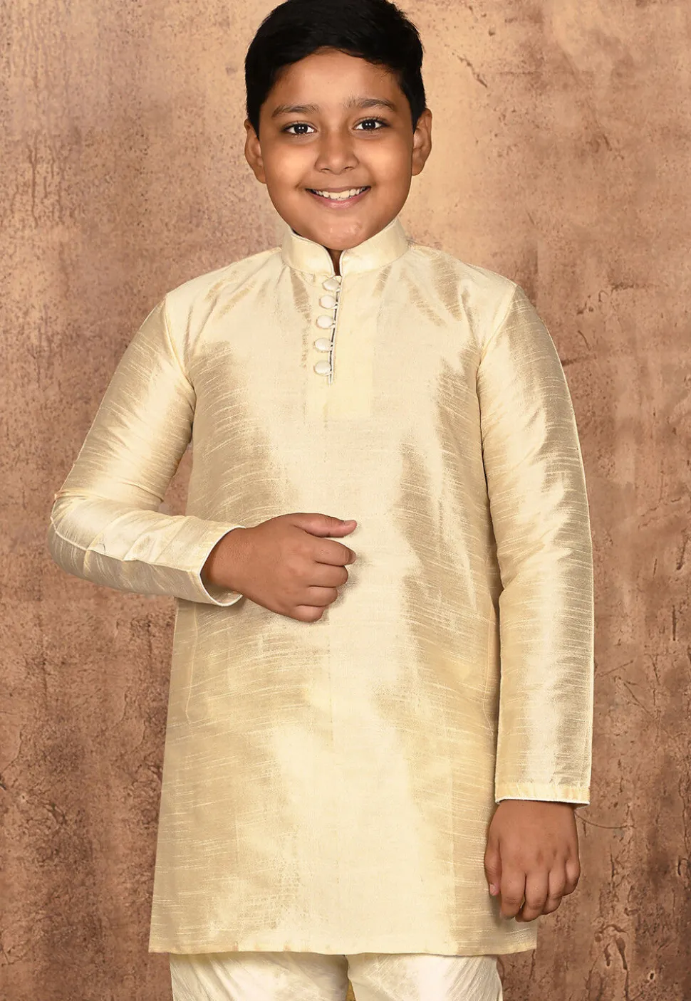 Solid Color Dupion Silk Kurta in Light Beige
