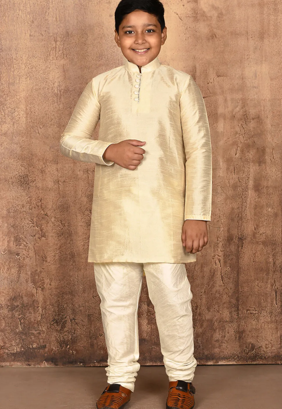 Solid Color Dupion Silk Kurta in Light Beige