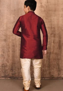 Solid Color Dupion Silk Kurta Set in Maroon