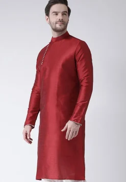 Solid Color Dupion Silk Kurta in Maroon