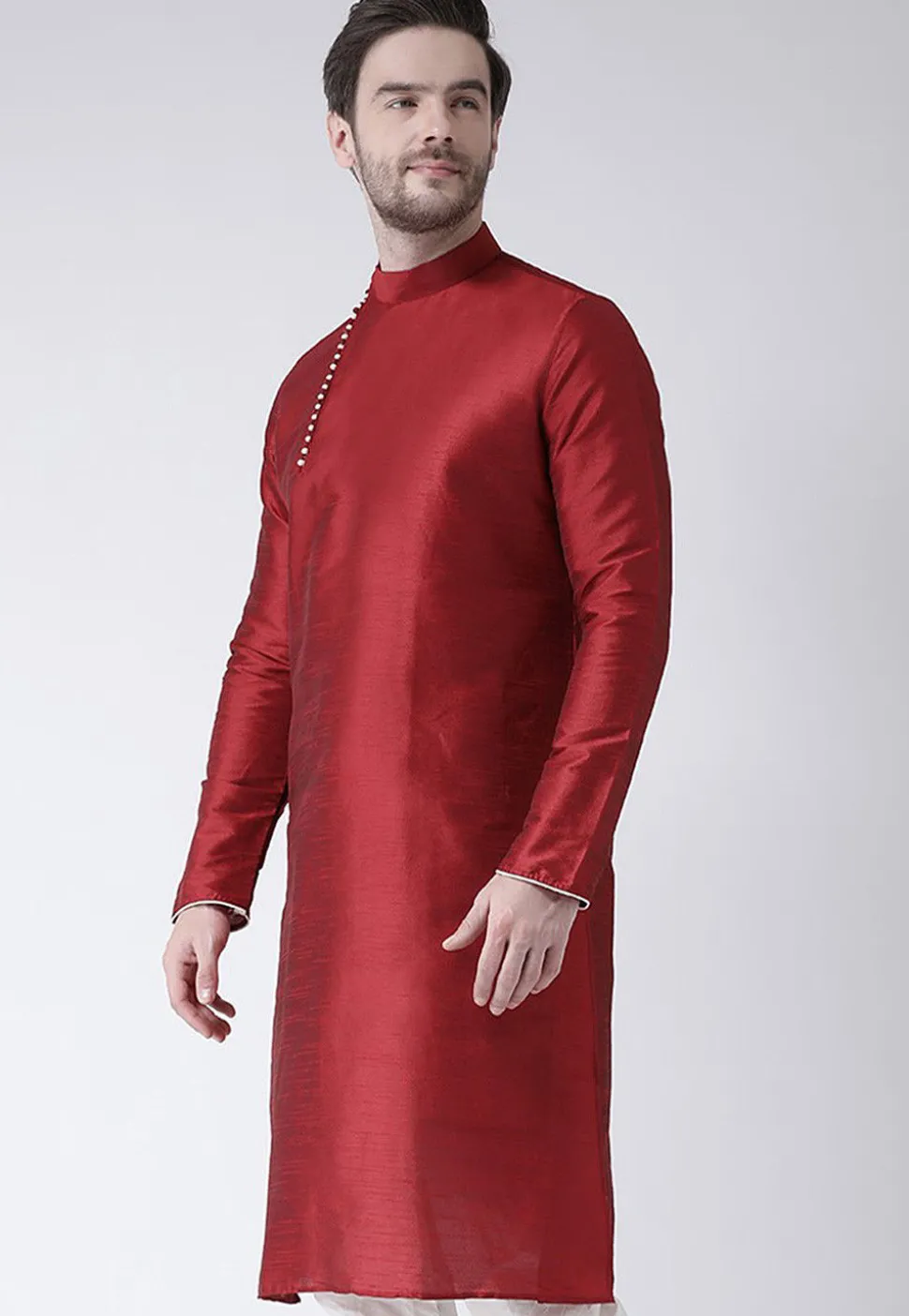 Solid Color Dupion Silk Kurta in Maroon