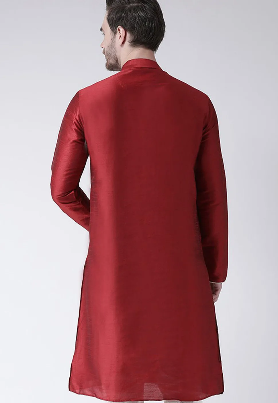 Solid Color Dupion Silk Kurta in Maroon