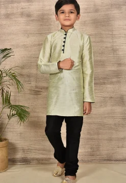 Solid Color Dupion Silk Kurta Set in Pastel Green