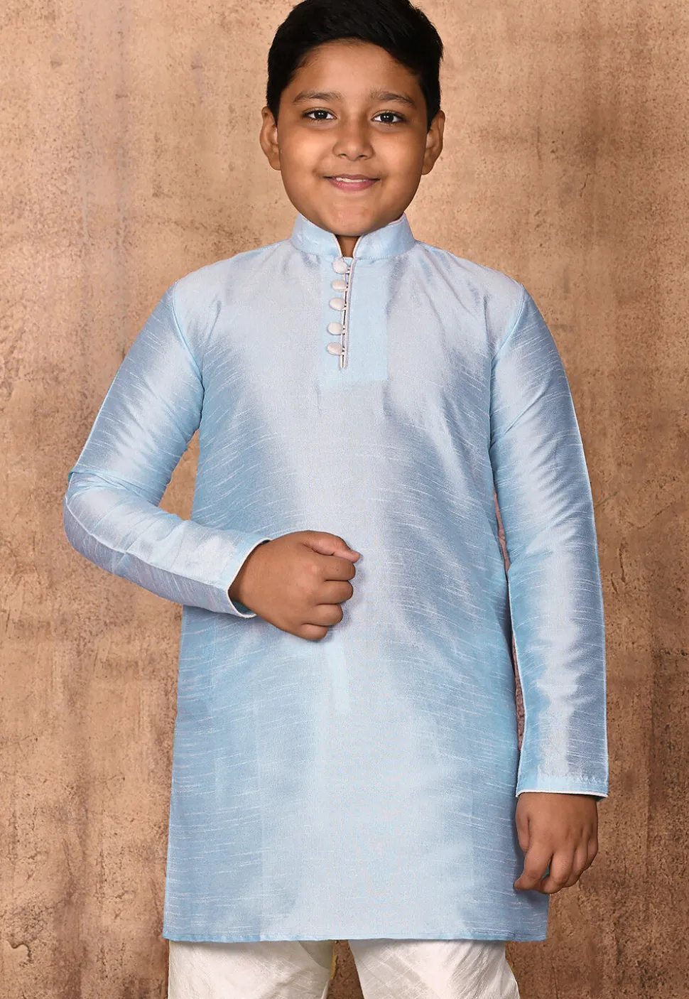Solid Color Dupion Silk Kurta in Light Blue