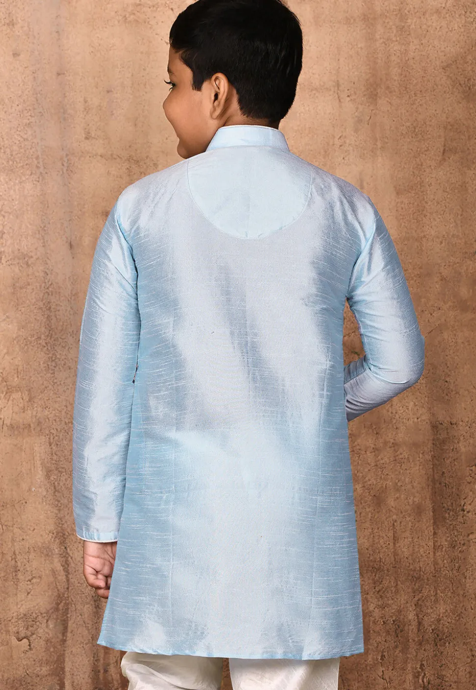 Solid Color Dupion Silk Kurta in Light Blue