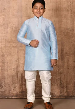 Solid Color Dupion Silk Kurta in Light Blue