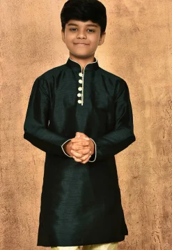 Solid Color Dupion Silk Kurta in Dark Green
