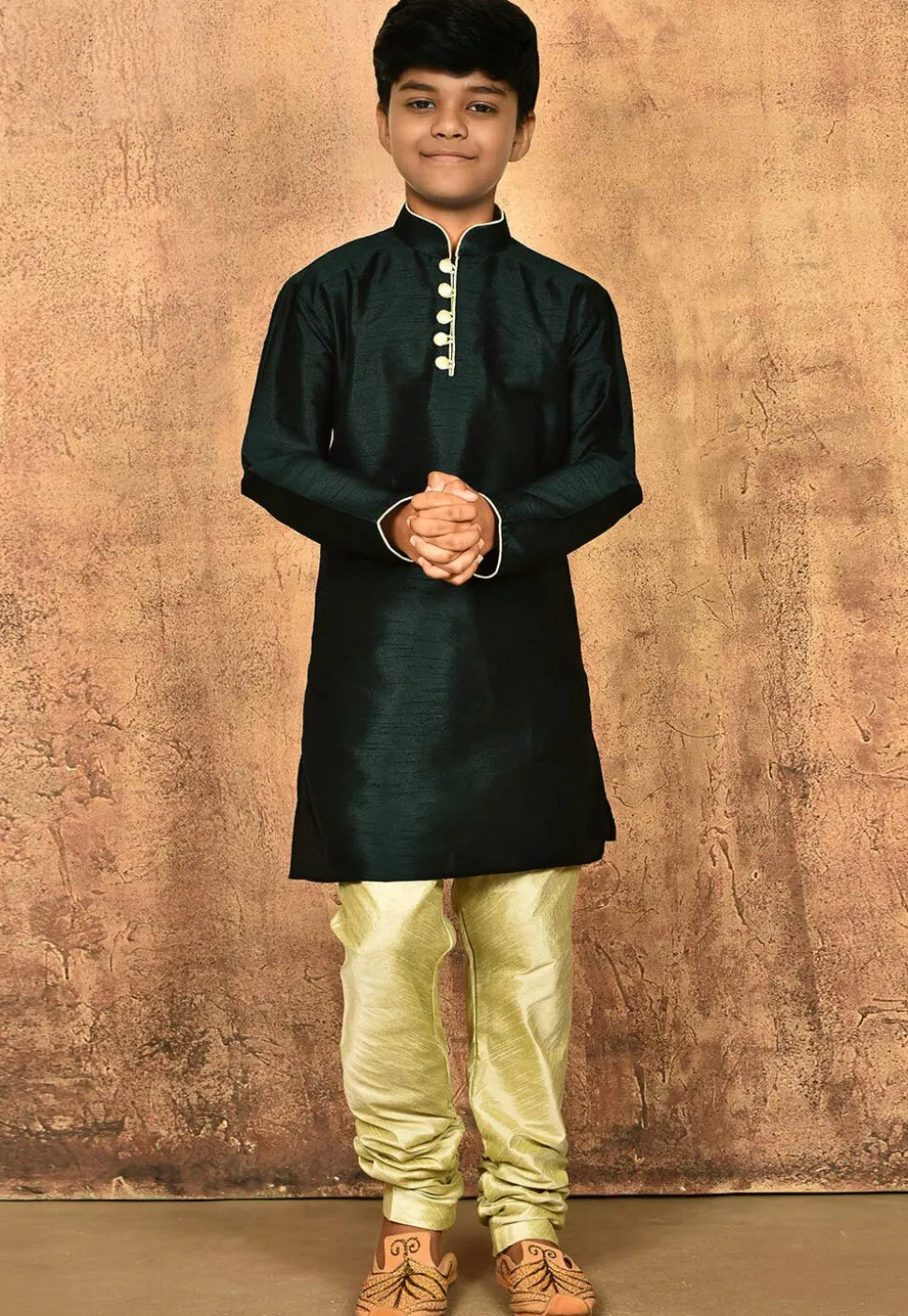 Solid Color Dupion Silk Kurta in Dark Green