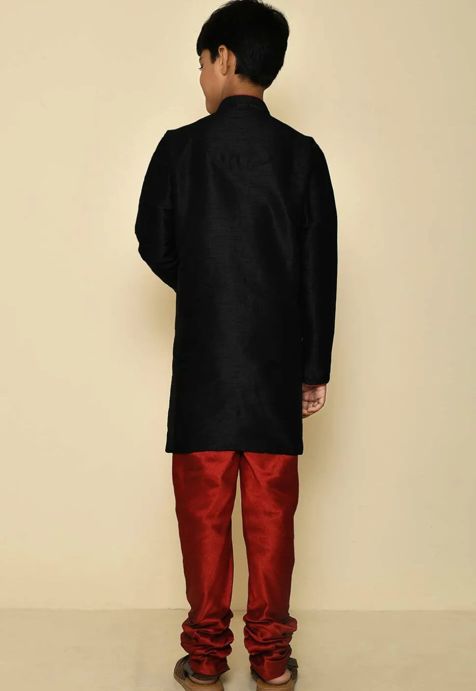 Solid Color Dupion Silk Kurta Set in Black