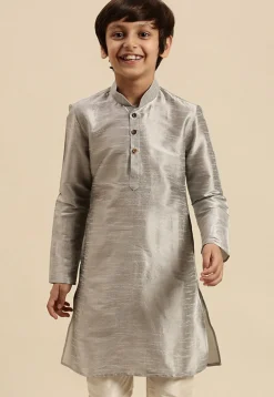 Solid Color Dupion Silk Kurta in Light Grey