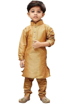 Solid Color Dupion Silk Kurta Set in Beige