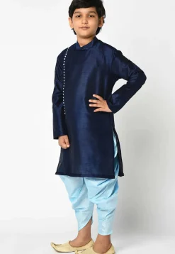 Solid Color Dupion Silk Kurta Set in Navy Blue