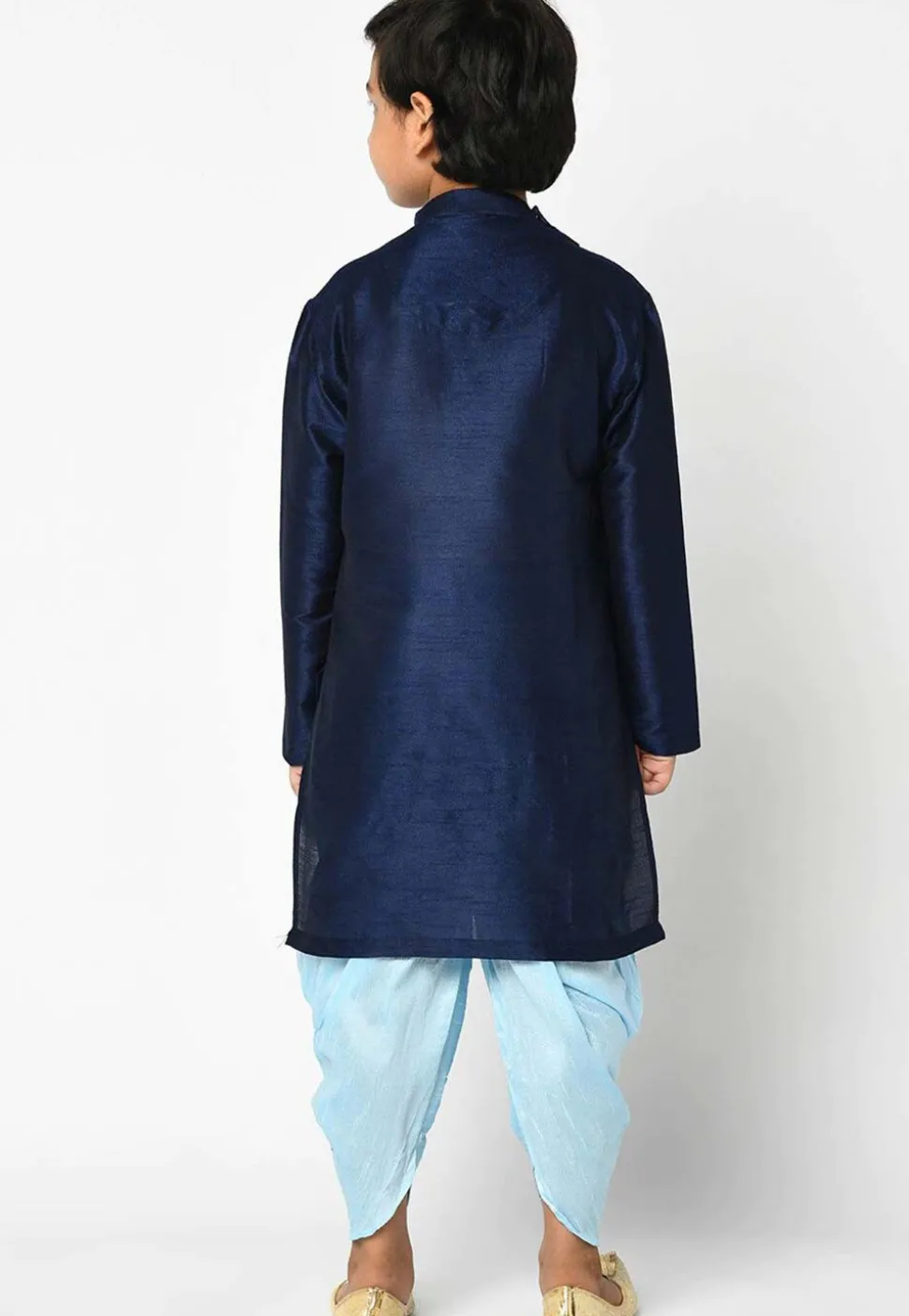 Solid Color Dupion Silk Kurta Set in Navy Blue