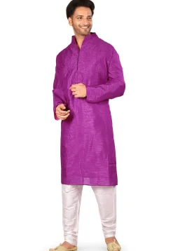Solid Color Dupion Silk Kurta in Purple