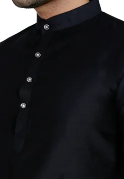 Solid Color Dupion Silk Kurta Set in Black