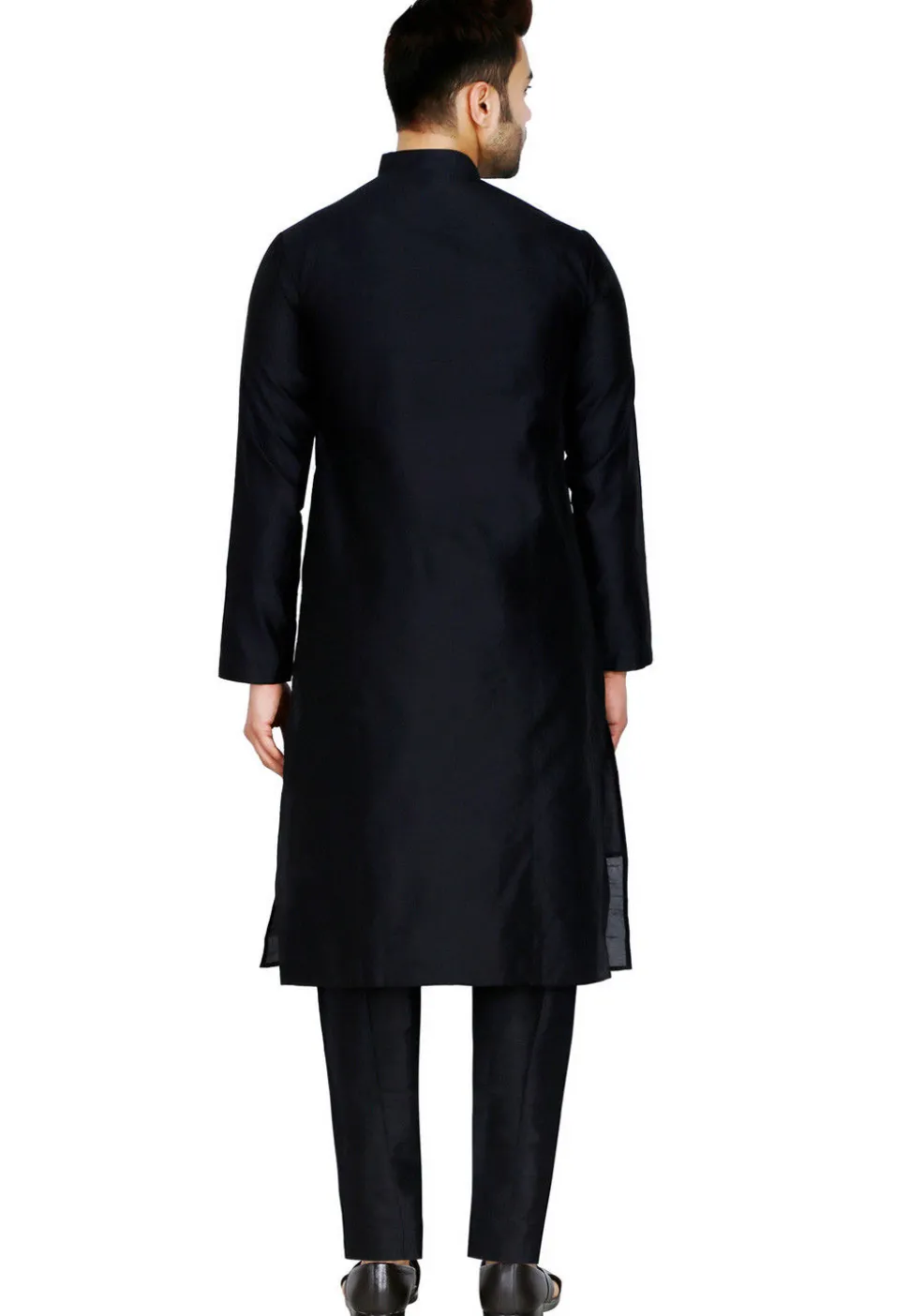 Solid Color Dupion Silk Kurta Set in Black