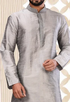 Solid Color Dupion Silk Kurta in Grey