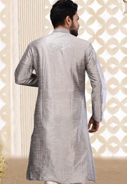 Solid Color Dupion Silk Kurta in Grey