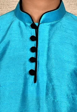 Solid Color Dupion Silk Kurta Set in Blue
