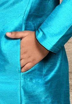 Solid Color Dupion Silk Kurta Set in Blue