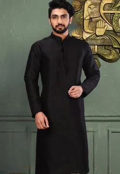 Solid Color Dupion Silk Kurta in Black