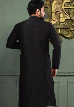 Solid Color Dupion Silk Kurta in Black