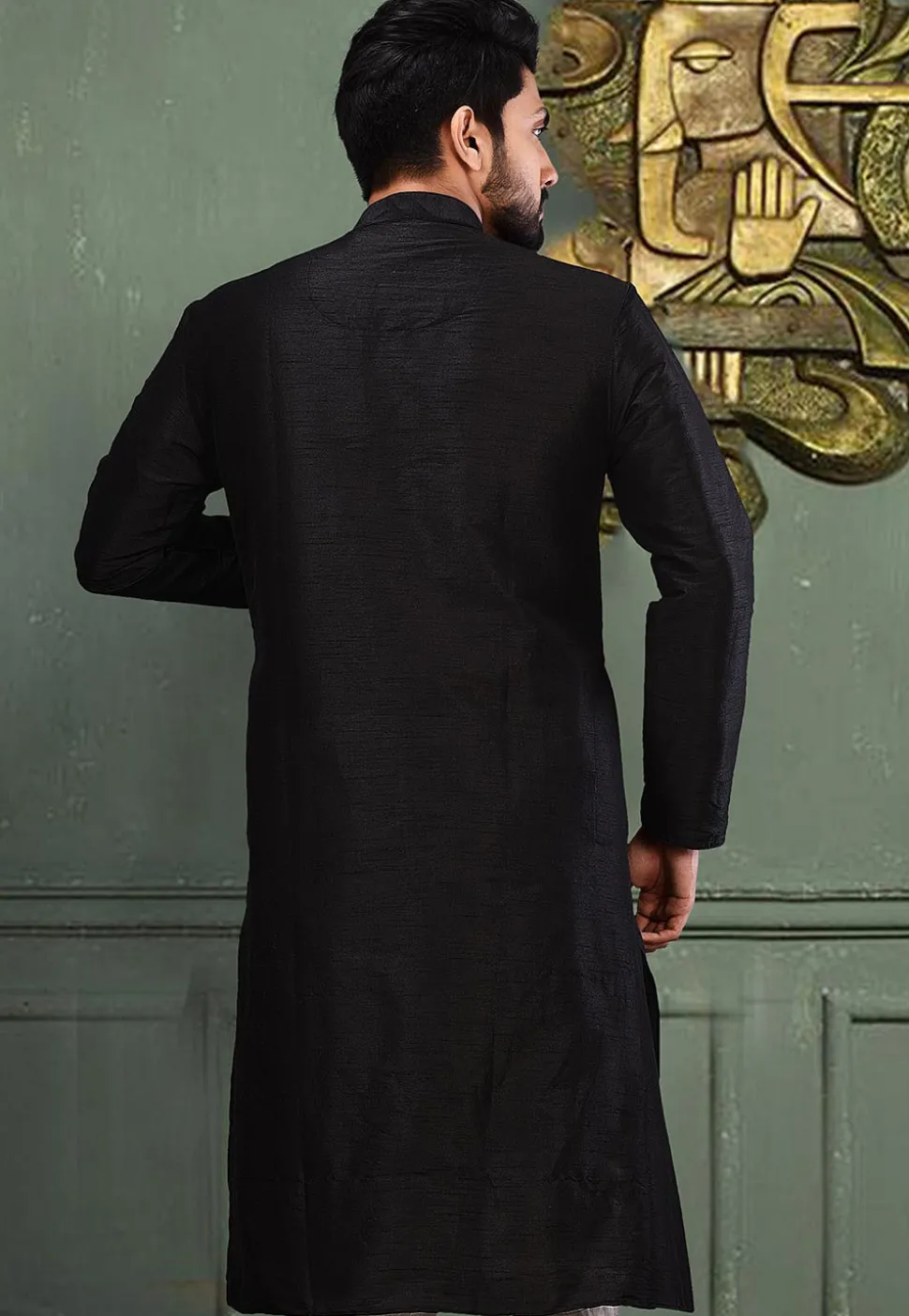 Solid Color Dupion Silk Kurta in Black