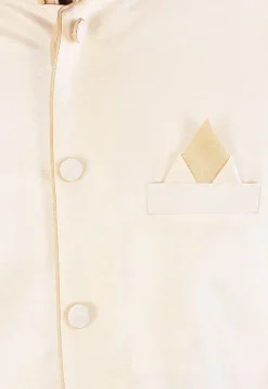 Solid Color Dupion Silk Nehru Jacket in Cream