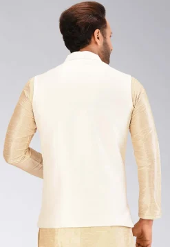 Solid Color Dupion Silk Nehru Jacket in Cream