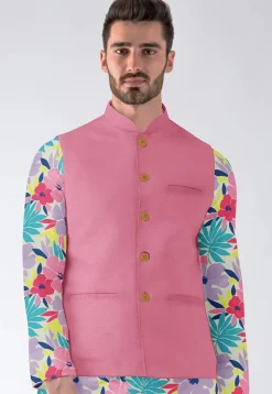 Solid Color Dupion Silk Nehru Jacket in Light Pink