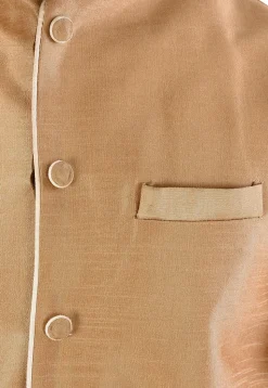 Solid Color Dupion Silk Nehru Jacket in Dark Beige