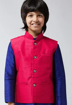 Solid Color Dupion Silk Nehru Jacket in Fuchsia