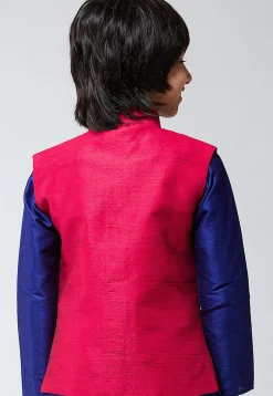 Solid Color Dupion Silk Nehru Jacket in Fuchsia