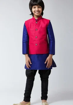 Solid Color Dupion Silk Nehru Jacket in Fuchsia