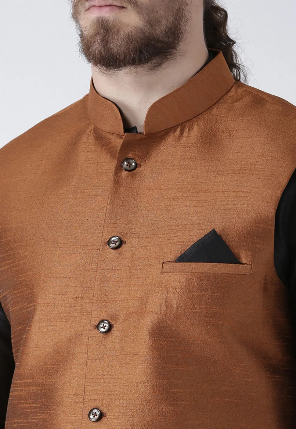 Solid Color Dupion Silk Nehru Jacket in Rust