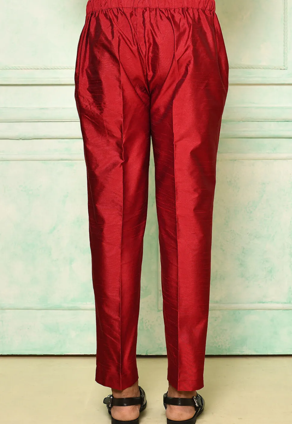 Solid Color Dupion Silk Pant in Red