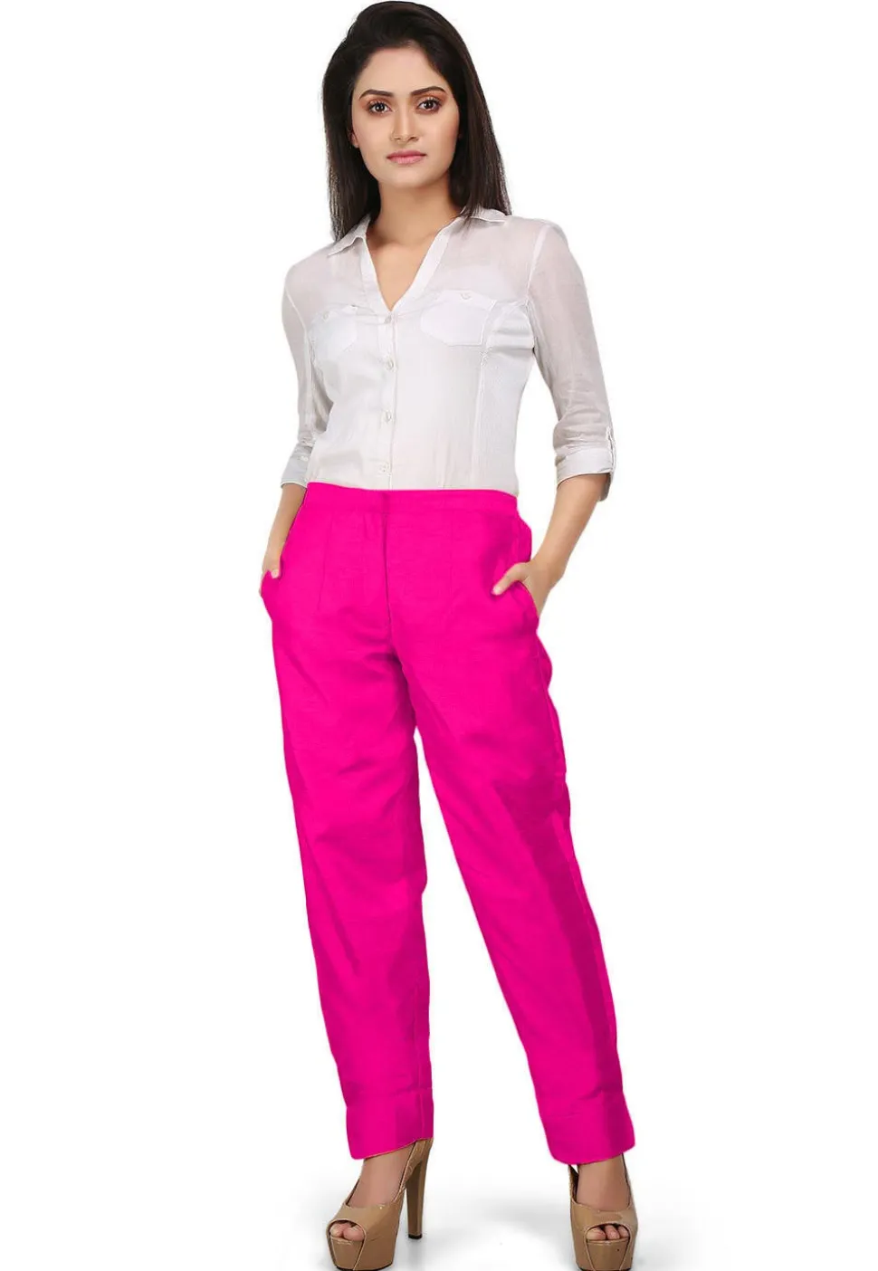 Solid Color Dupion Silk Pant in Fuchsia