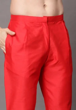 Solid Color Dupion Silk Pajama in Red