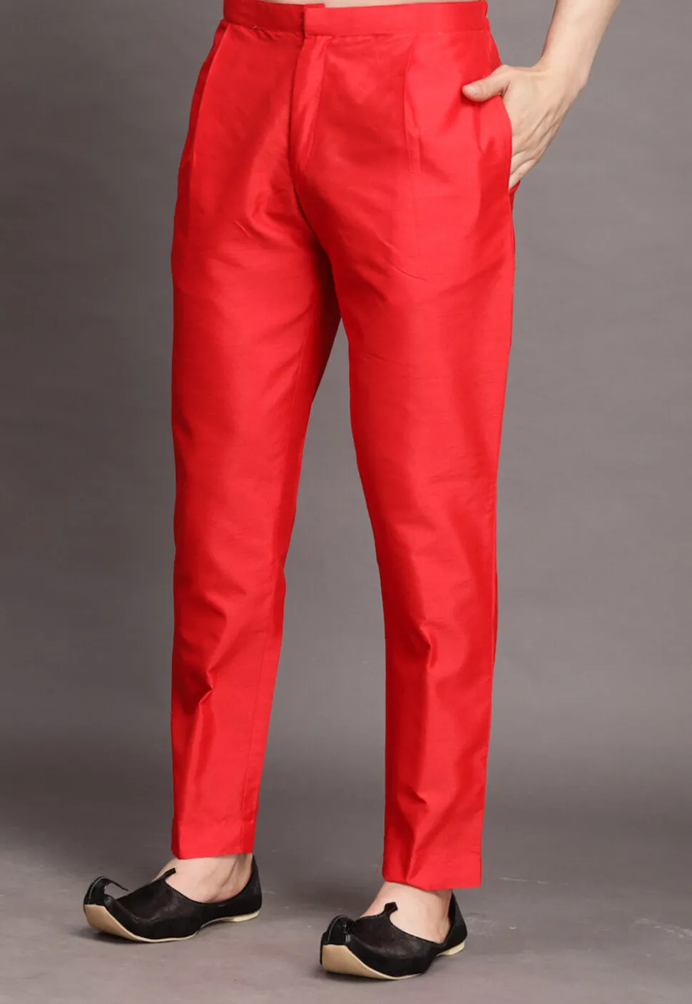 Solid Color Dupion Silk Pajama in Red