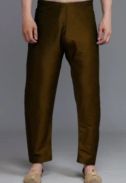 Solid Color Dupion Silk Pajama in Olive Green