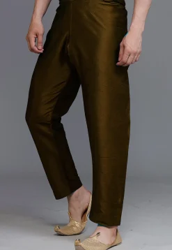 Solid Color Dupion Silk Pajama in Olive Green