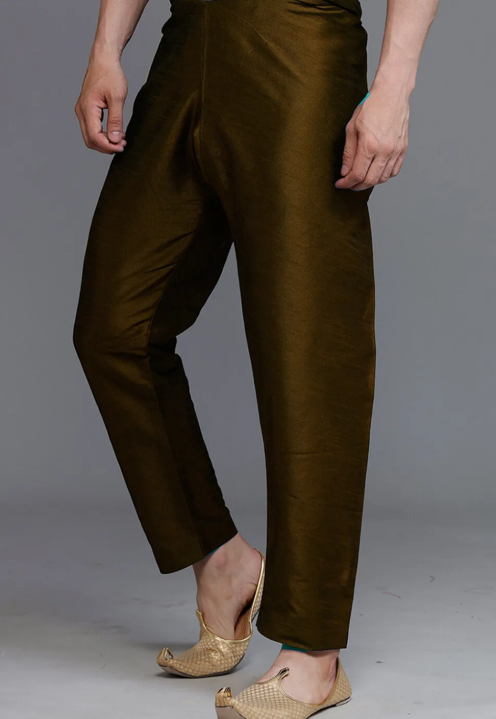Solid Color Dupion Silk Pajama in Olive Green