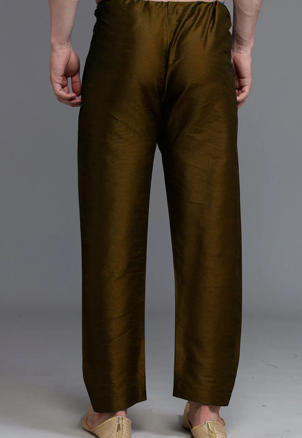 Solid Color Dupion Silk Pajama in Olive Green