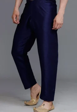 Solid Color Dupion Silk Pajama in Navy Blue